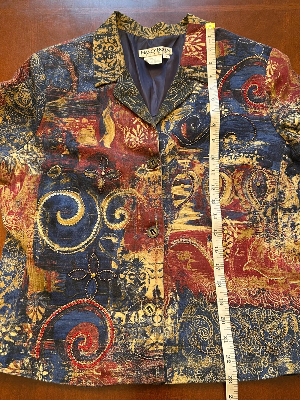 Abstract Paisley Pattern Multi-Color Button-Front Women's Jacket - Picture 6 of 8